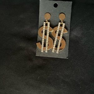 $ money sign bling earrings $